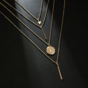 Minimalist Gold Layered Necklace Set Combo